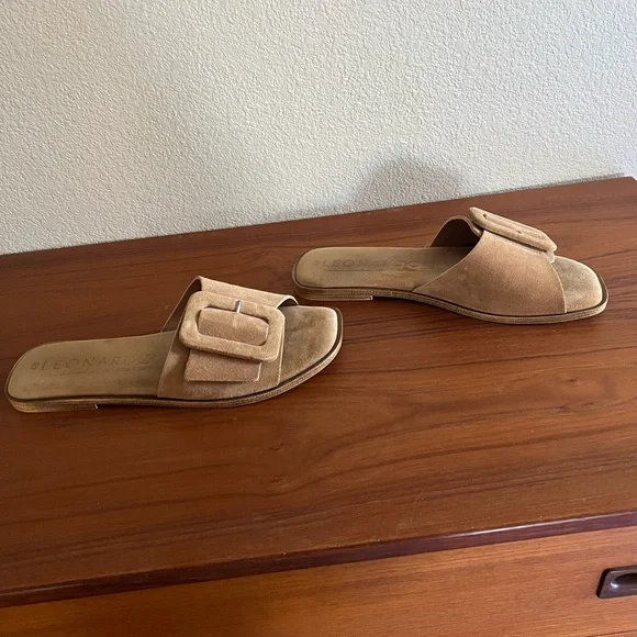 Tan Suede Slide Sandals From Italy - Picture 3 of 5